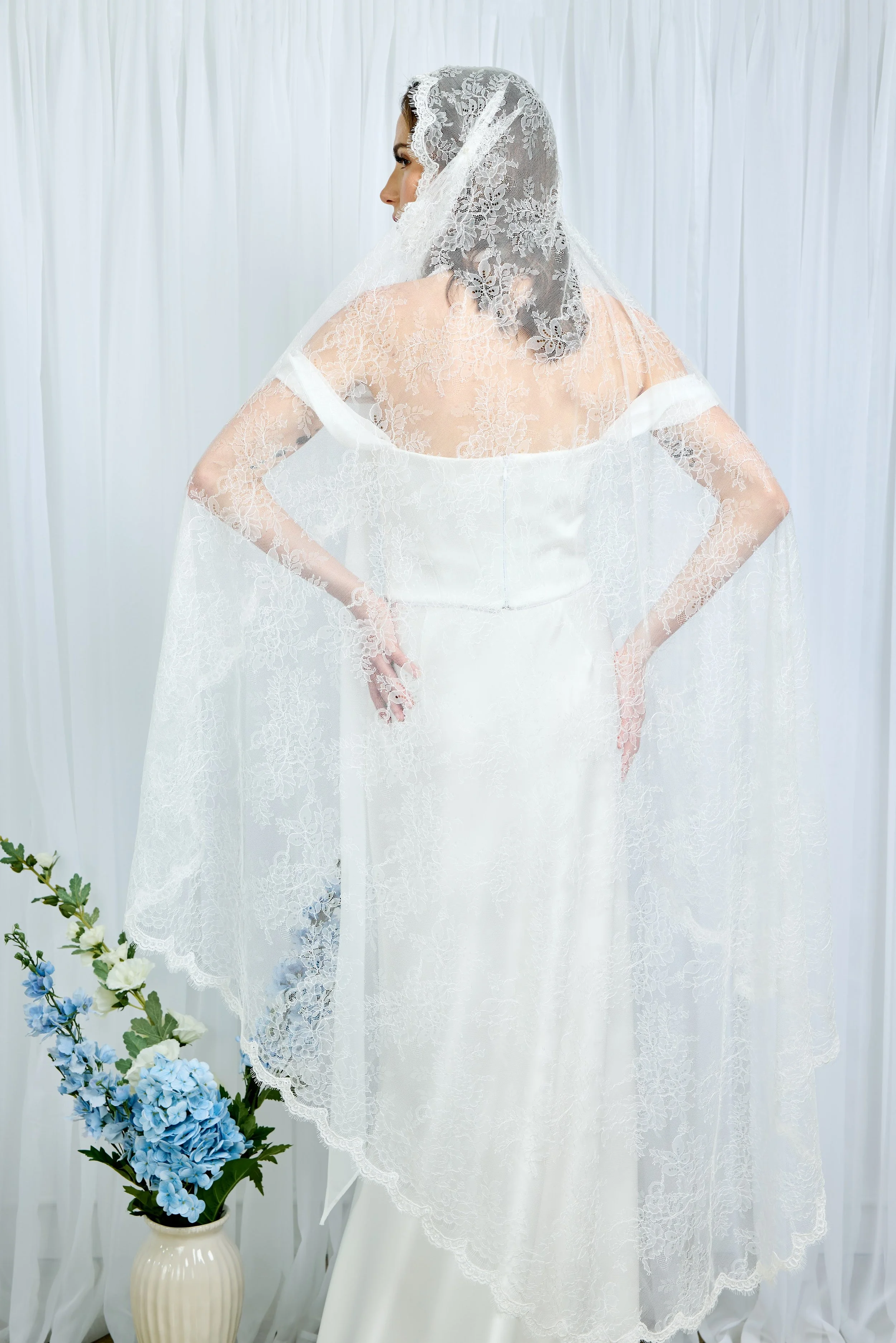 Juliette Chantilly French Lace Veil Handmade in NYC - NK Bride